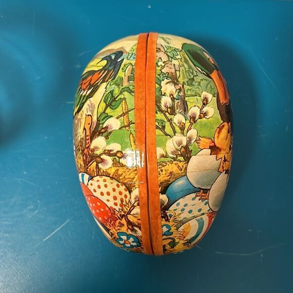 Vintage German Paper Mache 5" Easter Egg Nesting Hollow Toile Lined Ducks - Picture 3 of 3